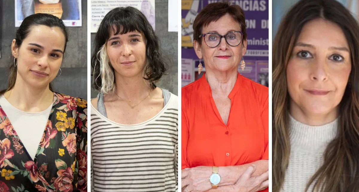 Paula Domingo y Sofía Larrea, de Adavasymt; Nina Infante, del Foro Feminista, y Yolanda Martín, de la Coordinadora de Mujeres de Valladolid. José C. Castillo, Alberto Mingueza y Coordinadora de Mujeres.