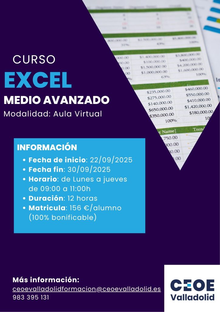 Cartel Curso Excel Medio Avanzado CEOE Valladolid (1)