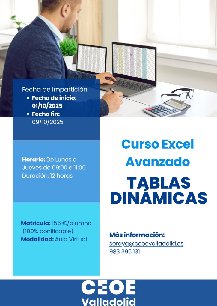 Cartel Excel Avanzado Tablas Dinámicas Cursos CEOE Valladolid