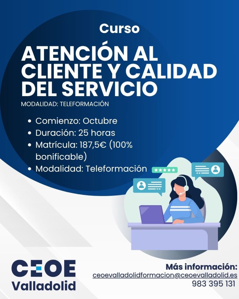 Cartel Atención al cliente y calidad de servicio Cursos CEOE Valladolid (1)